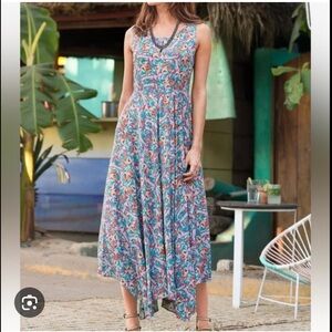 Sundance Salma Handkerchief MIDI Dress Sz 8 Floral Sleeveless Asymmetrical